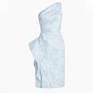 Rickie Freeman Teri Jon Blue One Shoulder Dress Side Ruffle Party Size 8 NWT